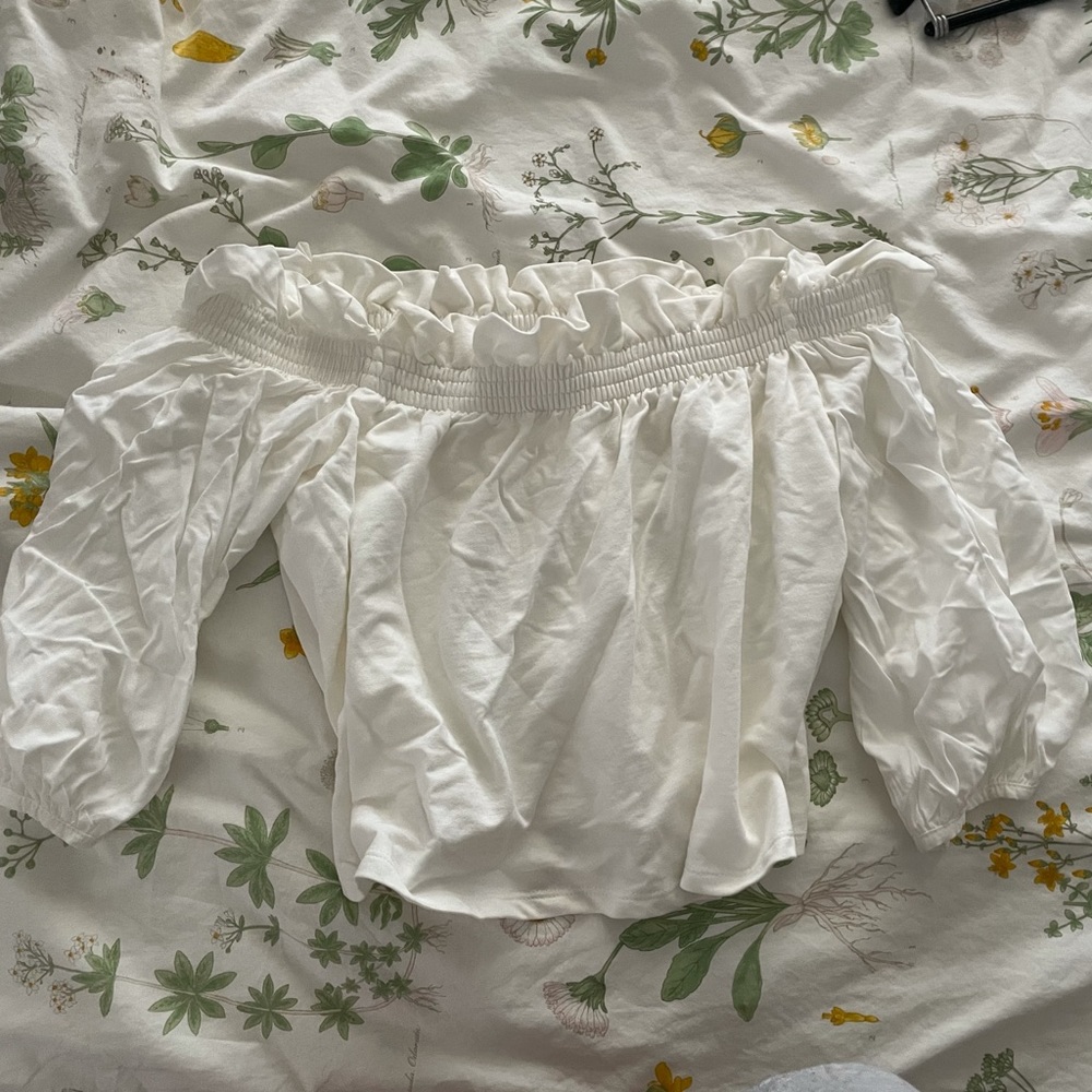 Zara White Off Shoulder Ruched Top